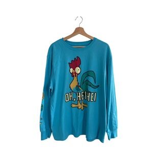 Disney Moana Hei Hei Graphic Tee Top Women XL Blue Long Sleeve Shirt